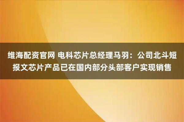 维海配资官网 电科芯片总经理马羽：公司北斗短报文芯片产品已在国内部分头部客户实现销售