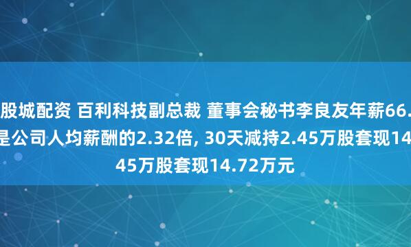股城配资 百利科技副总裁 董事会秘书李良友年薪66.48万元是公司人均薪酬的2.32倍, 30天减持2.45万股套现14.72万元